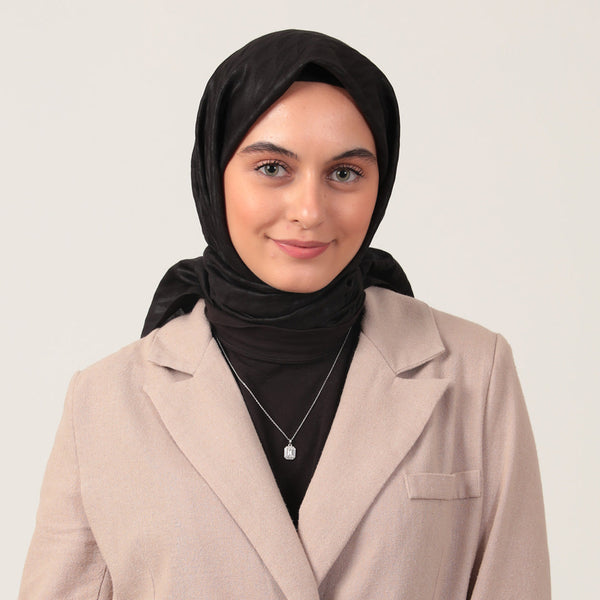 Yün İpek Eşarp - Dağ Desen - Siyah