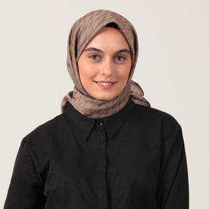 Yün İpek Eşarp - Dağ Desen - Sütlü Kahve