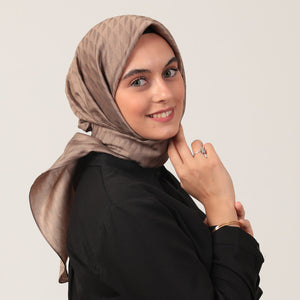 Yün İpek Eşarp - Dağ Desen - Sütlü Kahve