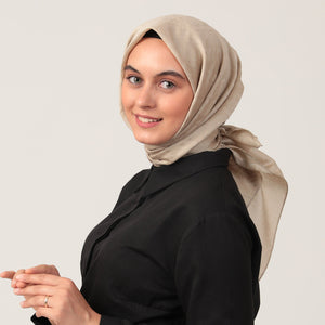 Yün İpek Eşarp - Zincir Desen - Bej