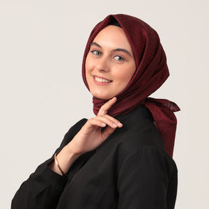Yün İpek Eşarp - Zincir Desen - Bordo