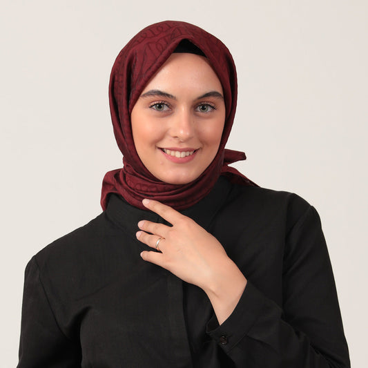 Yün İpek Eşarp - Zincir Desen - Bordo