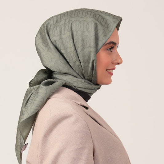 Yün İpek Eşarp - Zincir Desen - Çağla Yeşili