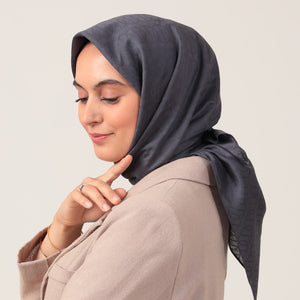 Yün İpek Eşarp - Zincir Desen - Kot Mavi