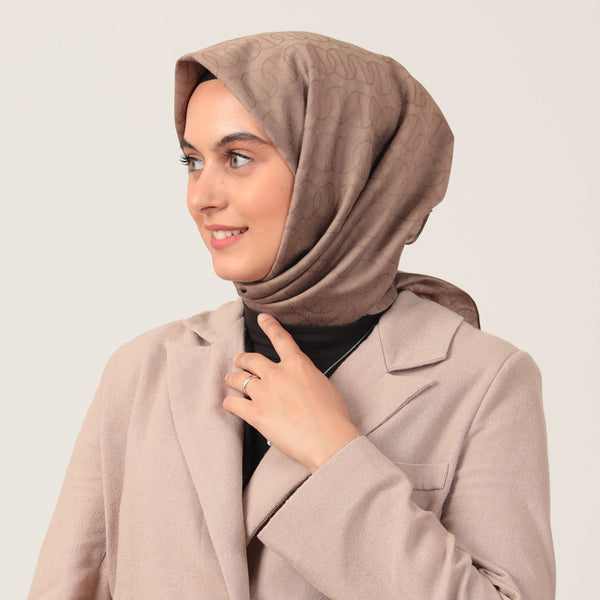 Yün İpek Eşarp - Zincir Desen - Sütlü Kahve