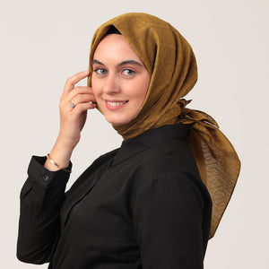 Yün İpek Eşarp - Zincir Desen - Yağ Yeşili