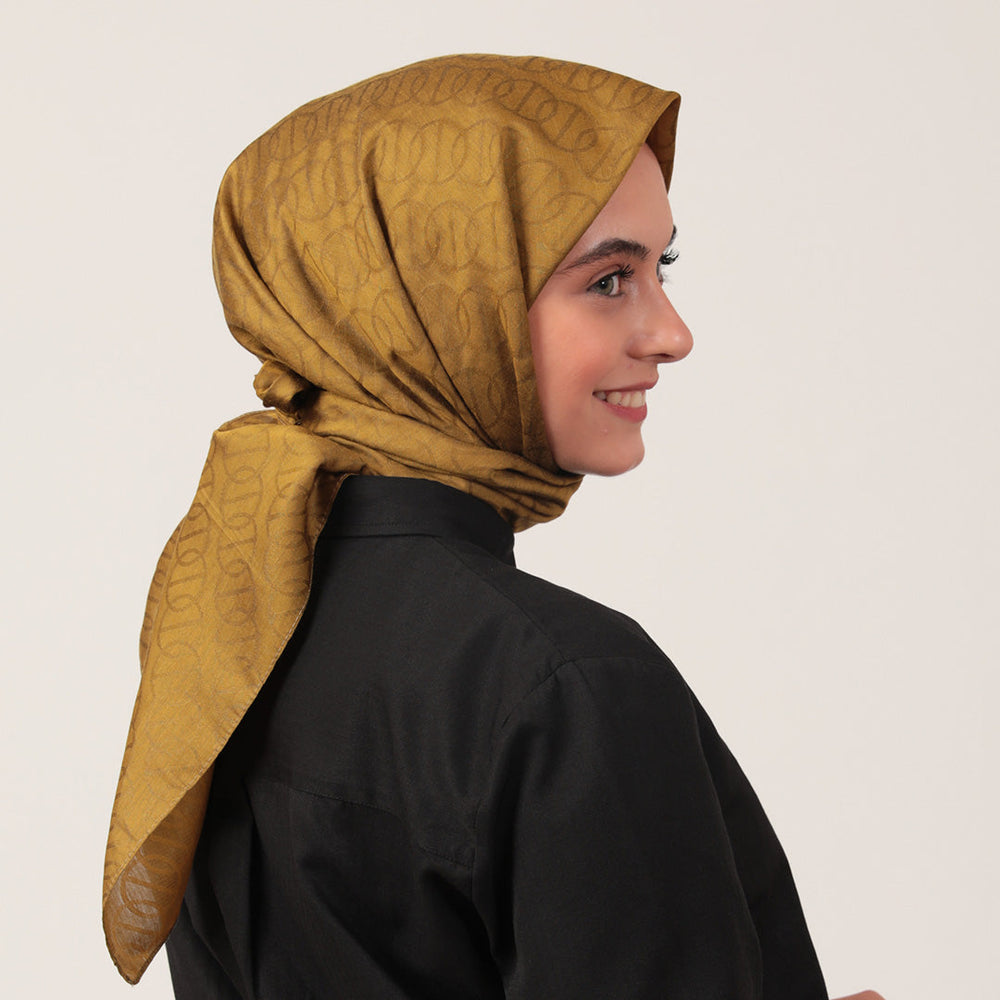 Yün İpek Eşarp - Zincir Desen - Yağ Yeşili