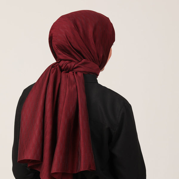 Yün İpek Şal - Dağ Desen - Bordo