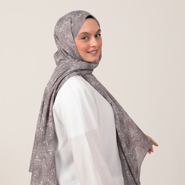 Pamuk İpek Şal - Mandala Desen - Vizon