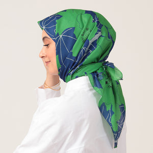 Pamuk İpek Eşarp - Manolya Desen - Fıstık Yeşili