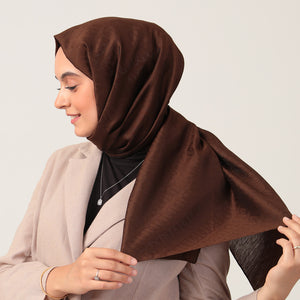 Yün İpek Şal - Zincir Desen - Kahverengi