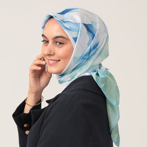 Pamuk İpek Eşarp - Lotus Desen - Mint Yeşili