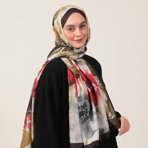 Pamuk İpek Şal - Hatmi Desen - Yağ Yeşili