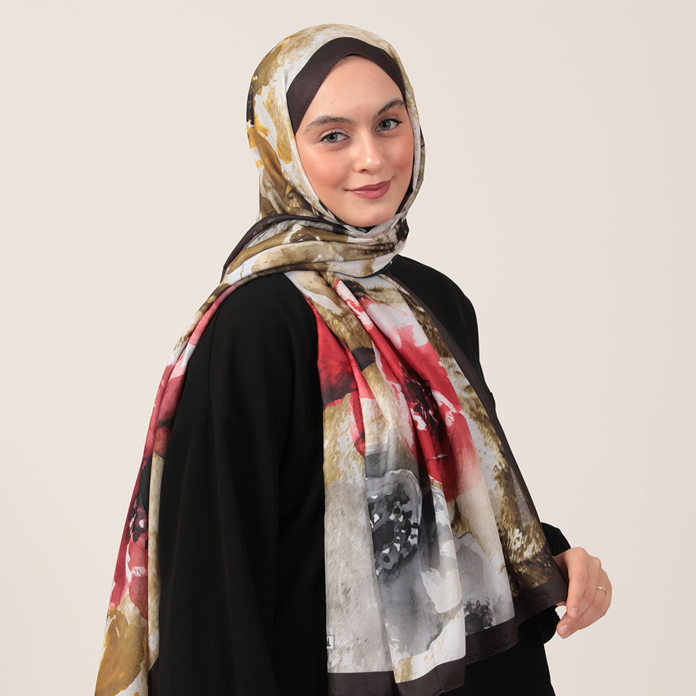 Pamuk İpek Şal - Hatmi Desen - Yağ Yeşili