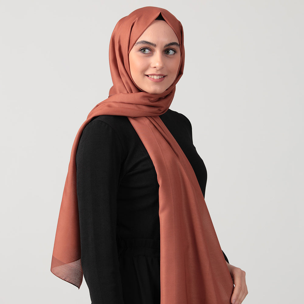 Pamuk İpek Şal - Düz Renk Şal - Kehribar