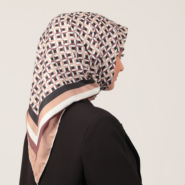 Twill Eşarp - Hipnoz Desen - Kahverengi