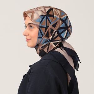 Pamuklu Bürümcük Eşarp - Prizma Desen - Vizon Laci