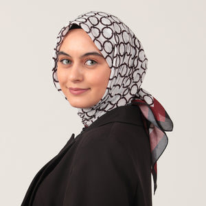 Pamuk İpek Eşarp - Halka Desen - Beyaz