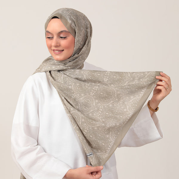 Pamuk İpek Şal - Mandala Desen - Bej