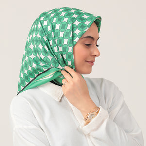 Twill Eşarp - Madalyon Desen - Benetton Yeşili