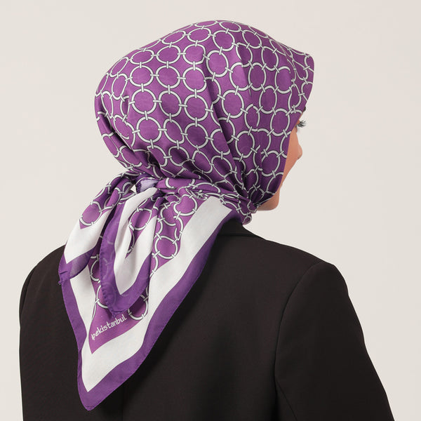 Pamuk İpek Eşarp - Halka Desen - Leylak