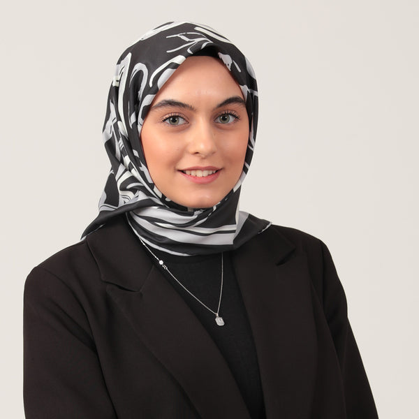 Twill Eşarp - İlkbahar Desen - Siyah