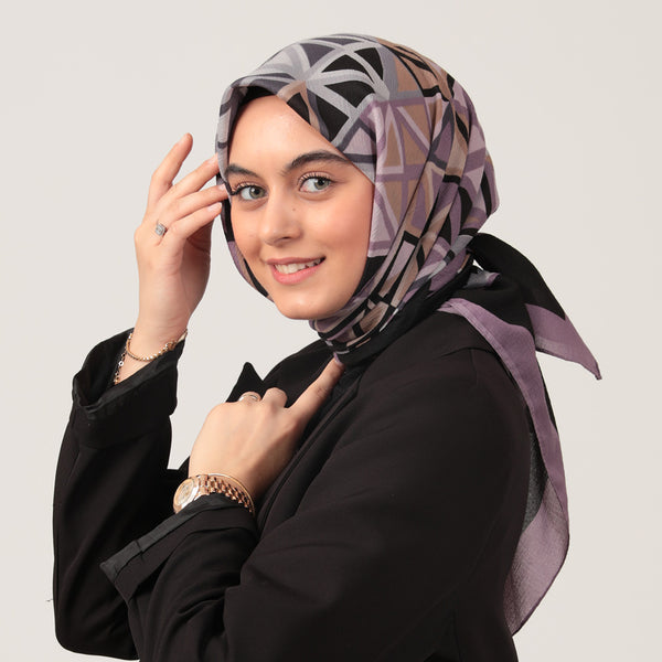 Pamuklu Bürümcük Eşarp - Prizma Desen - Lila