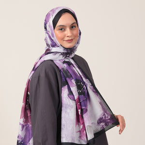 Pamuk İpek Şal - Hatmi Desen - Eflatun