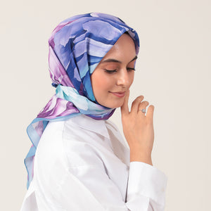 Pamuk İpek Eşarp - Lotus Desen - Eflatun