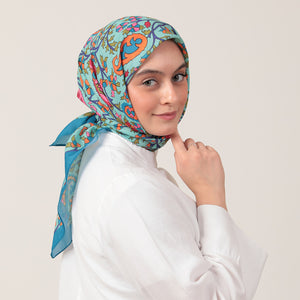 Pamuk İpek Eşarp - Etnik Floral Desen - Cam Göbeği