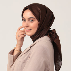 Yün İpek Eşarp - Dağ Desen - Kahverengi