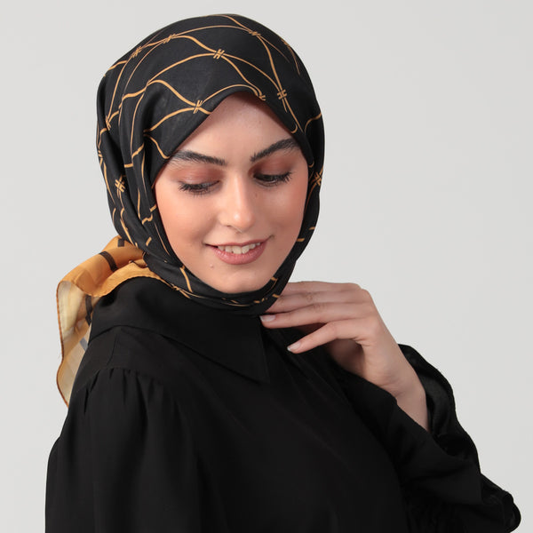 Pamuk İpek Eşarp - Dalga Desen - Gold