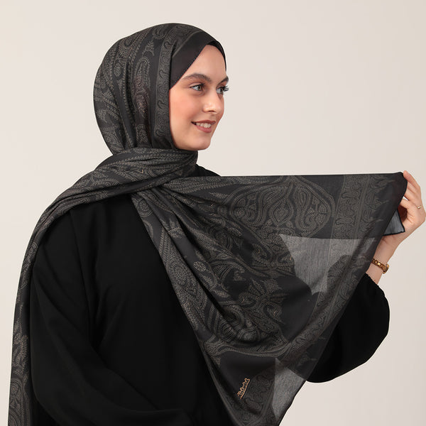 Pamuk İpek Şal - Mistik Desen - Siyah Gold