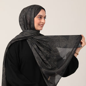 Pamuk İpek Şal - Mistik Desen - Siyah Gold