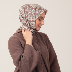 Pamuk İpek Eşarp - Dönence Desen - Mocha