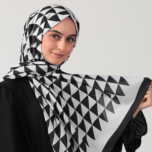 Pamuk İpek Şal - Üçgen Desen - Siyah