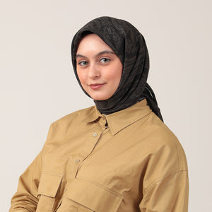 Pamuk İpek Eşarp - Mistik Desen - Siyah Sarı