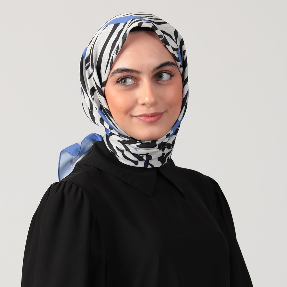 Pamuk İpek Eşarp - Zebra Desen - Morcivert