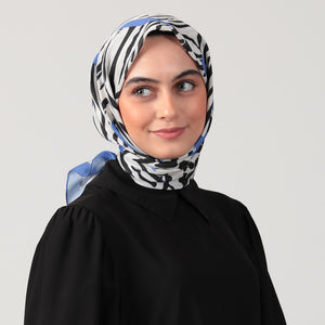 Pamuk İpek Eşarp - Zebra Desen - Morcivert