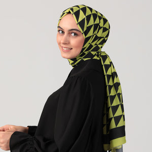 Pamuk İpek Şal - Üçgen Desen - Neon Yeşil
