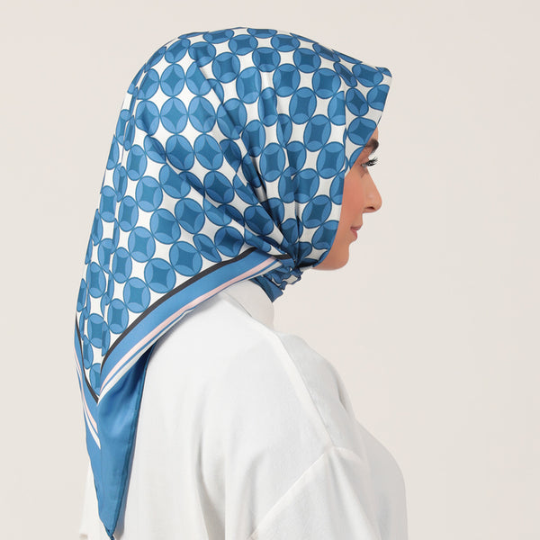 Twill Eşarp - Madalyon Desen - İndigo