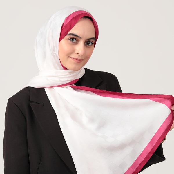 Bordürlü Damalı Şal - Fuşya