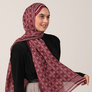 Pamuk İpek Şal - Monogram Desen - Bordo