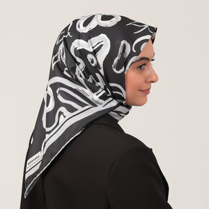 Twill Eşarp - İlkbahar Desen - Siyah
