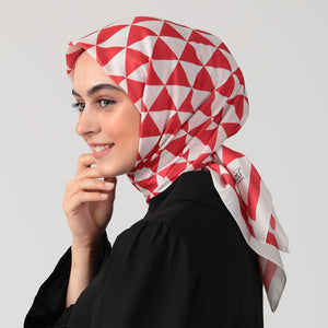 Pamuk İpek Eşarp - Üçgen Desen - Kırmızı