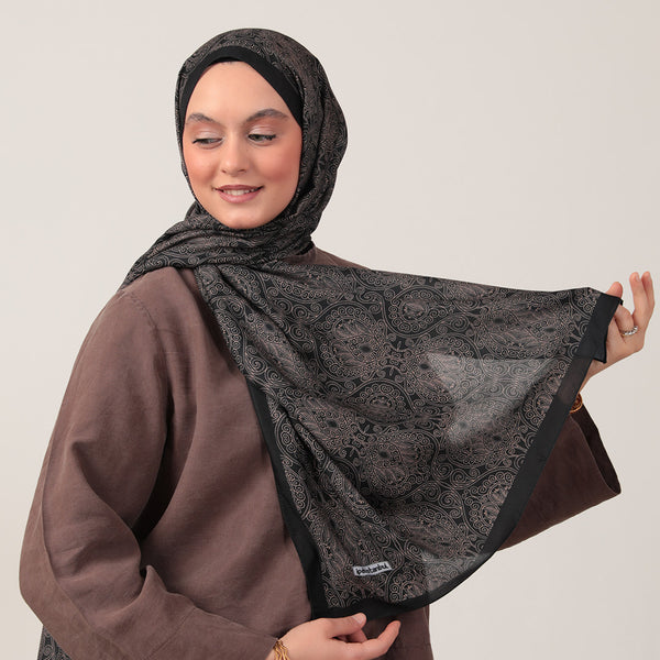 Pamuk İpek Şal - Mandala Desen - Siyah Gold