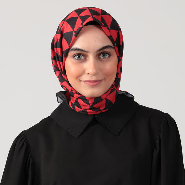 Pamuk İpek Eşarp - Üçgen Desen - Bordo