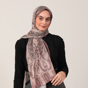 Pamuk İpek Şal - Etnich Desen - Cappuccino