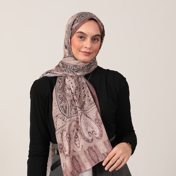 Pamuk İpek Şal - Etnich Desen - Cappuccino