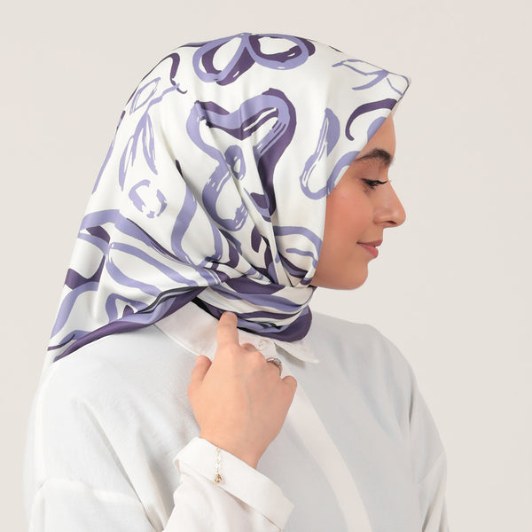 Twill Eşarp - İlkbahar Desen - Lila
